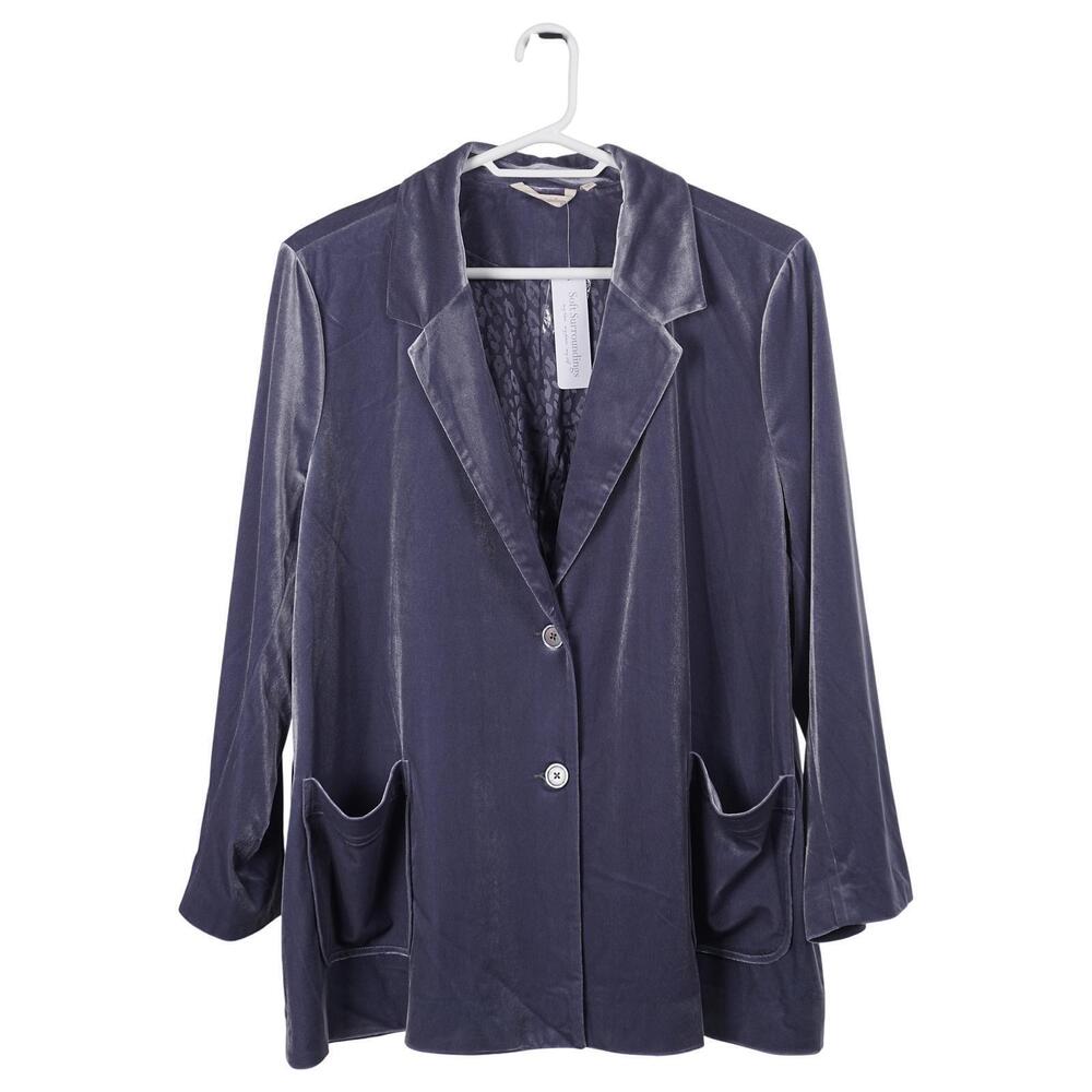 NWT Soft Surroundings Holly Blazer 3X Blue Velvet 2-Button Lined Pockets Jacket